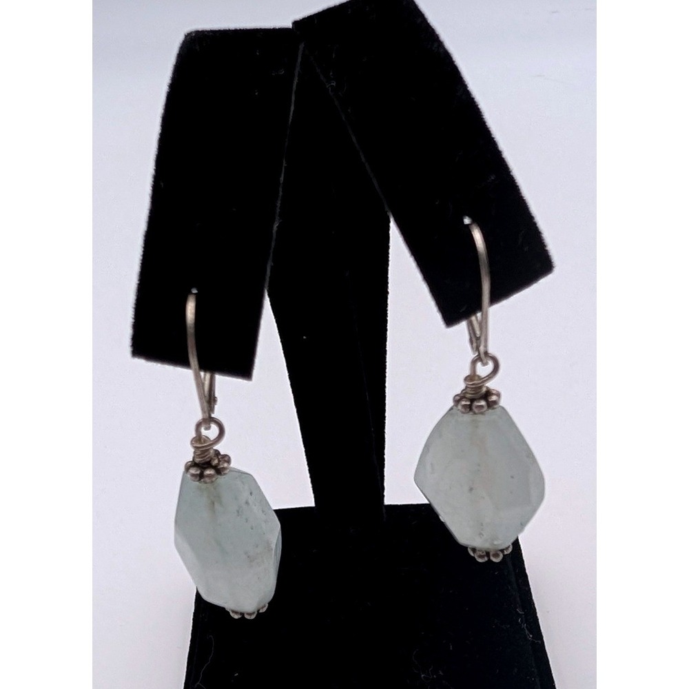 Natural Jadeite Sterling Silver 925 Faceted Drop Earrings Leverback Mint Green